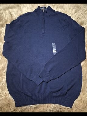 Club Room Sweater Adult XL Blue Elv Texture Quarter Zip Mens